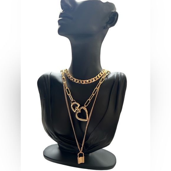 Layering Necklace Chain Heart and Locket gold - Picture 1 of 3